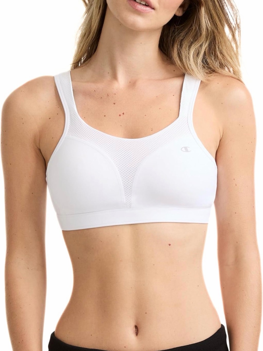 Champion White Mesh-Panel Seamless Support Sports Bra